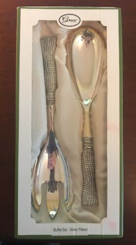 NEW GRACE TEA WARE SILVER PLATED SERVING FORK & SPOON SET L 9,5