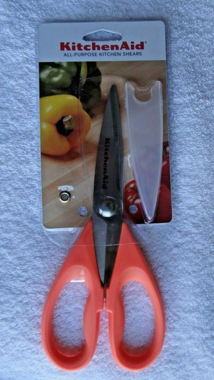 NEW KitchenAid All-Purpose Kitchen Shears Scissors Orange w/ Sheath Soft Grip