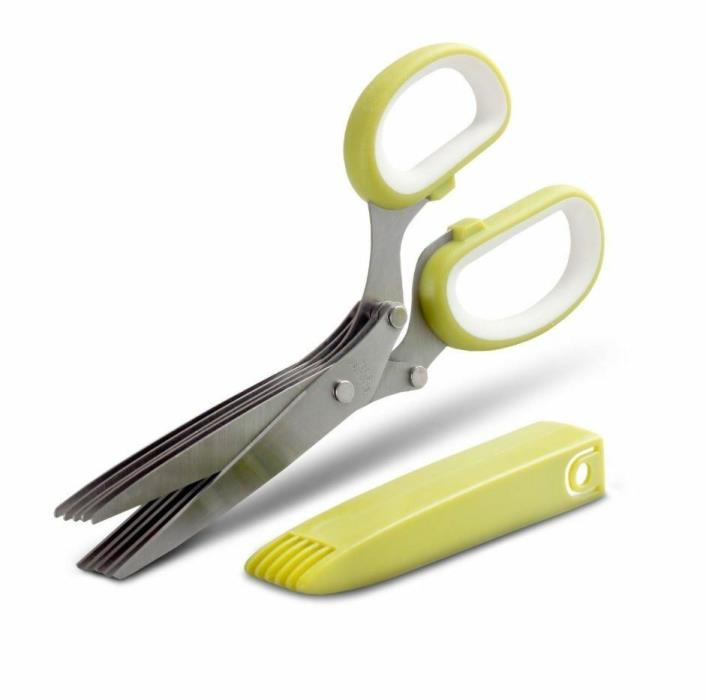 NEW Orblue Culinary Herb Scissors Multi Blade Shredder, 5 3-inch Blades - Green