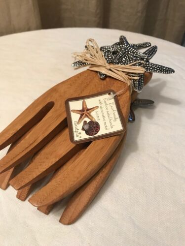 Mud Pie Bamboo Salad Hands with Metal Sea Life Star Fish New with Tags 8.1/4”