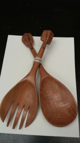 Wooden Elephant Hand Carved Salad Fork & Spoon Serving Set