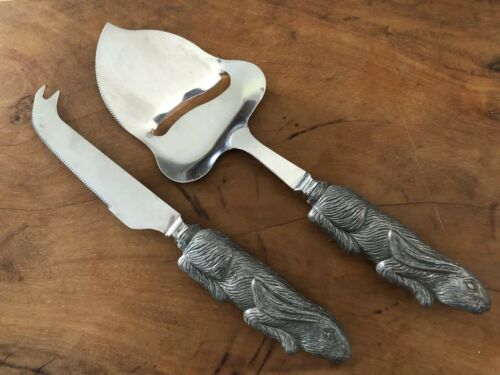Arthur Court Bunny Rabbit Cheese Slicer and Server Knife Set Vintage