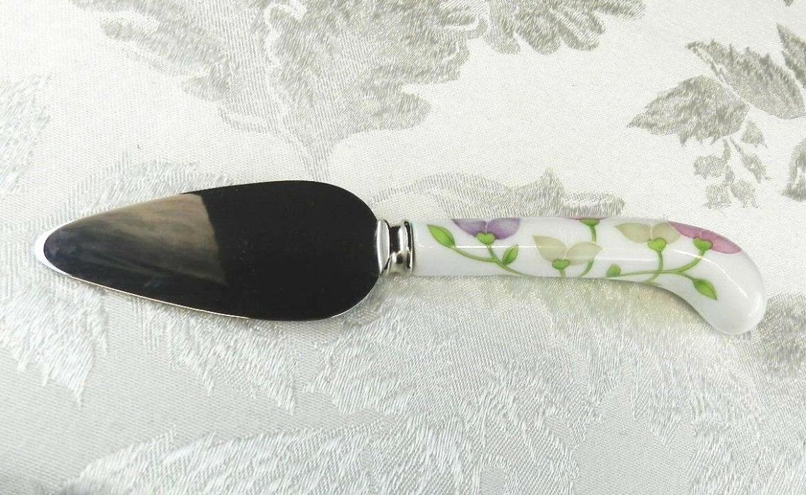 Prill Cheese Spreader Stainless Sheffield England Floral White Ceramic Handle