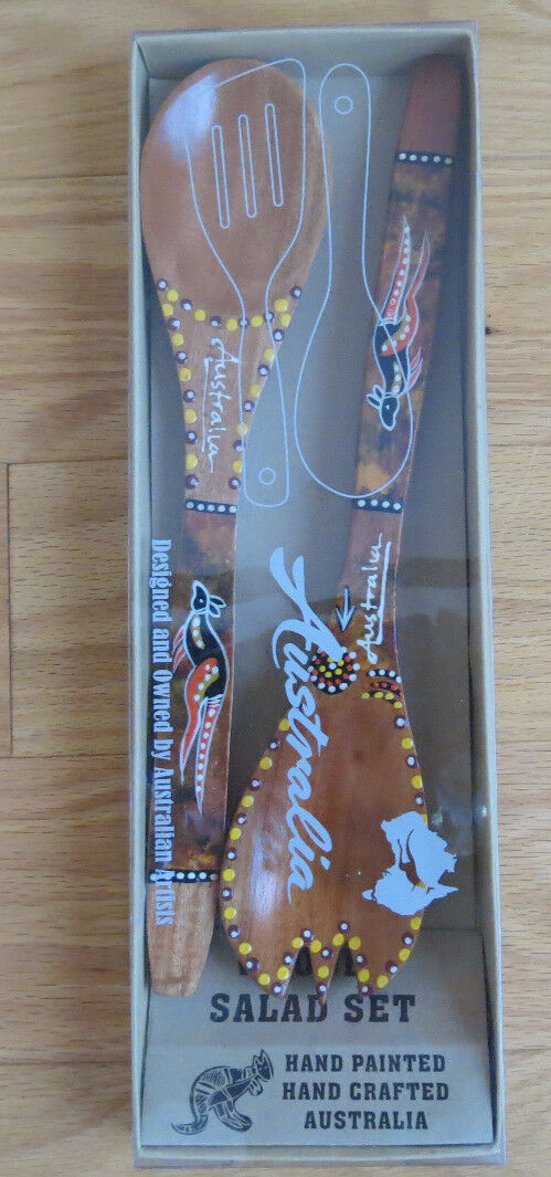 Wooden Salad Serving Set-Australia Hand Crafted - New - Hand Painted Finecraft
