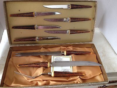 9 pc Vtg Mid Century Crown Sheffield England Stainless Carving Knife Set