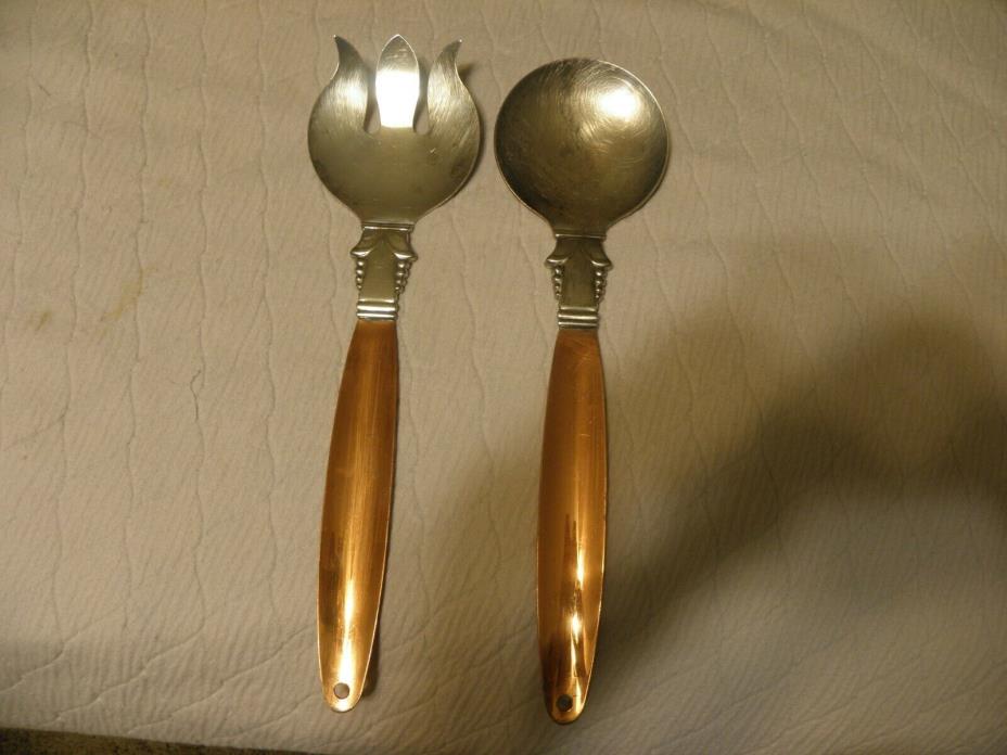 Copper & silver plate salad servers by Coppercraft Guild