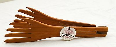USA-Made Wide Fork Cherry Salad Tongs w/ Inside-Out Design by Jonathan's Spoons