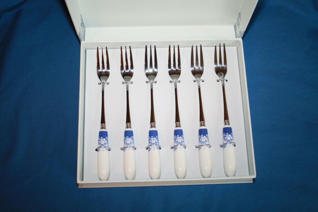 SPODE HOME Blue Meadow Set of 6 Pastry Forks New in Box!