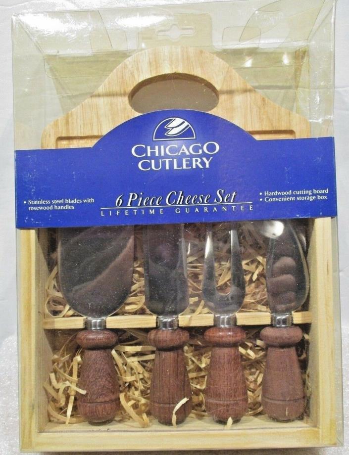 Chicago Cutlery 6 Piece Cheese Set<>Rosewood Handles SS Blades Hardwood C Board