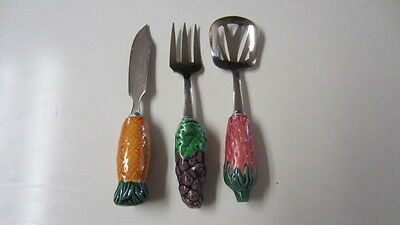 Decorative Fruit Handled Serving Knife, Fork & Slotted Spoon, 6 in. Long