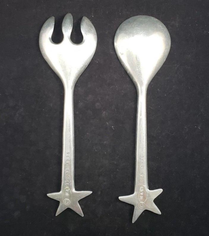 MARIPOSA 1996 Cast Aluminum Metal Star Salad Servers - Fork & Spoon Set 1996