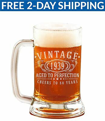 80th Birthday Glass Beer Mug Vintage 1939 Aged to Perfection 80 years old gifts