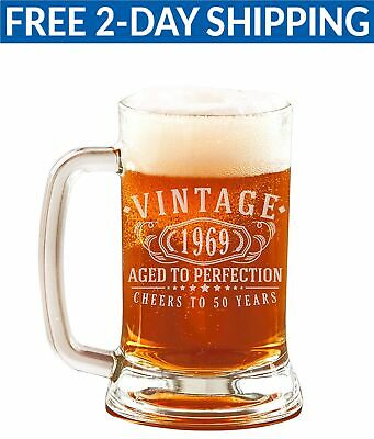 50th Birthday Glass Beer Mug Vintage 1969 Aged to Perfection 50 years old gifts