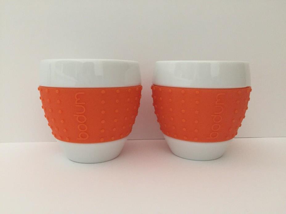 Set 2 Bodum Pavina Espresso/dessert Porcelain cups Orange Silicone grip