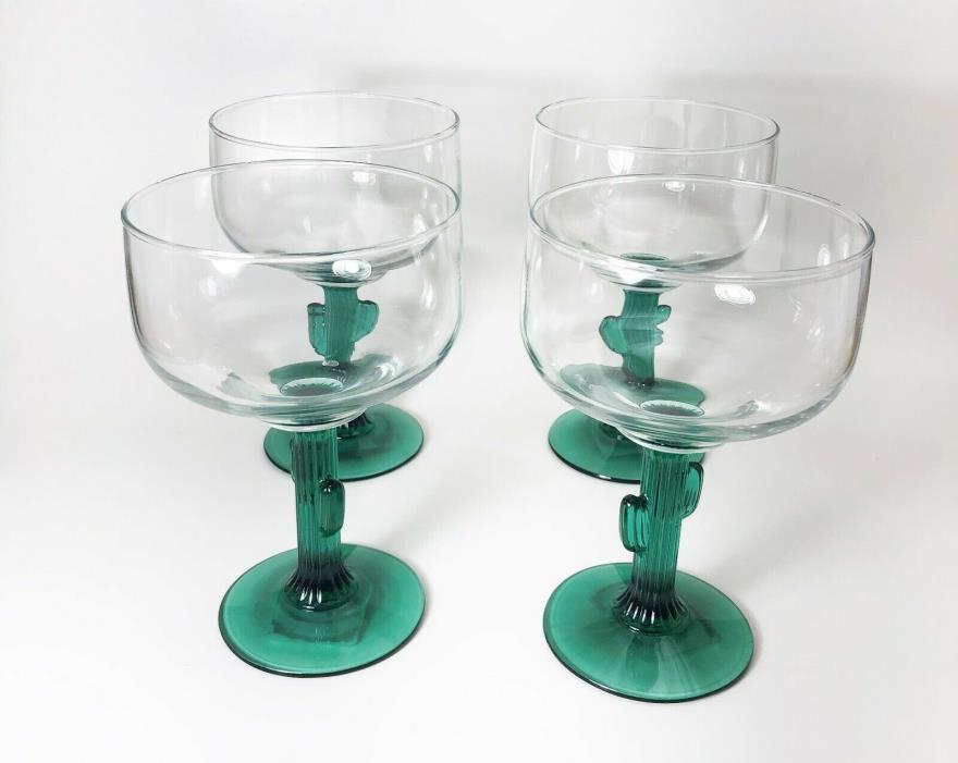 Glassware Cactus Stemmed Margarita Glasses 16 Oz Set of 4