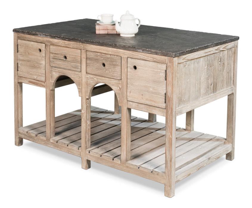 Reclaimed Pine Kitchen Island with a Stone Top
