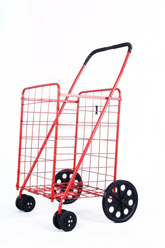 DLUX Lg Folding Shopping Cart w/Front Swivel Wheels (D861S-Red,on-Time-Delivery)