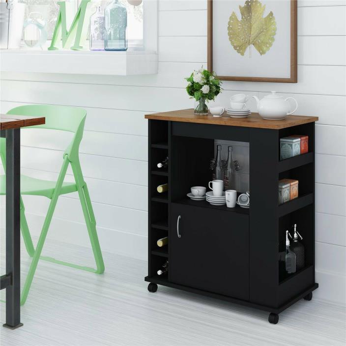 Black Wine Bottle Storage Kitchen Island Cart Home Living Dining Furniture Decor