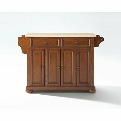 Alexandria Natural Wood Top Kitchen Island in Classic Cherry Finish