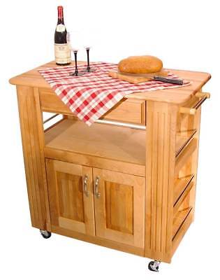Hardwood Heart-of-the-Kitchen Island w 2 Cabinet Cart & Drawer [ID 23768]