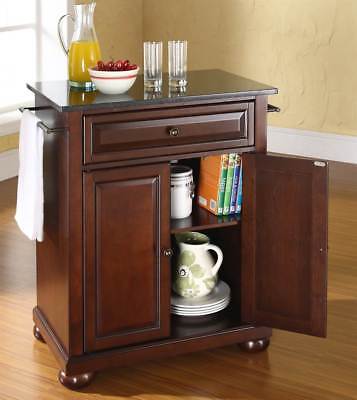 Alexandria Solid Black Granite Top Kitchen Island with Bun Feet [ID 3056759]