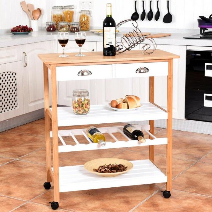 Kitchen Table Cart Wine Bottle Rack 2-Drawer Storage 2-Shelves Organizer Trolley