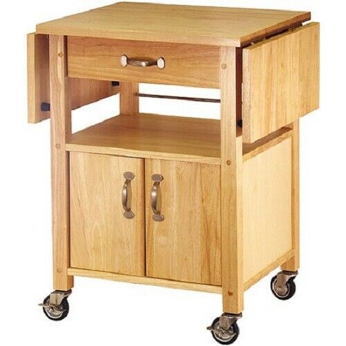 Kitchen  Microwave Cart Drop Leaf Storage Organizer Utility Rolling Wood Cabinet