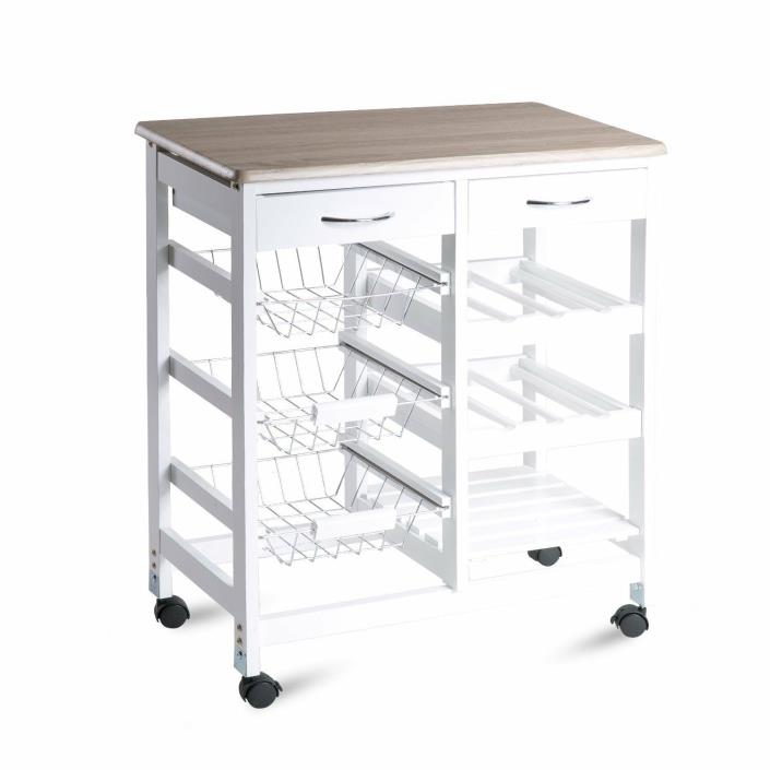 Merax White Mobile Kitchen Trolley with 2 Drawers (Basket)