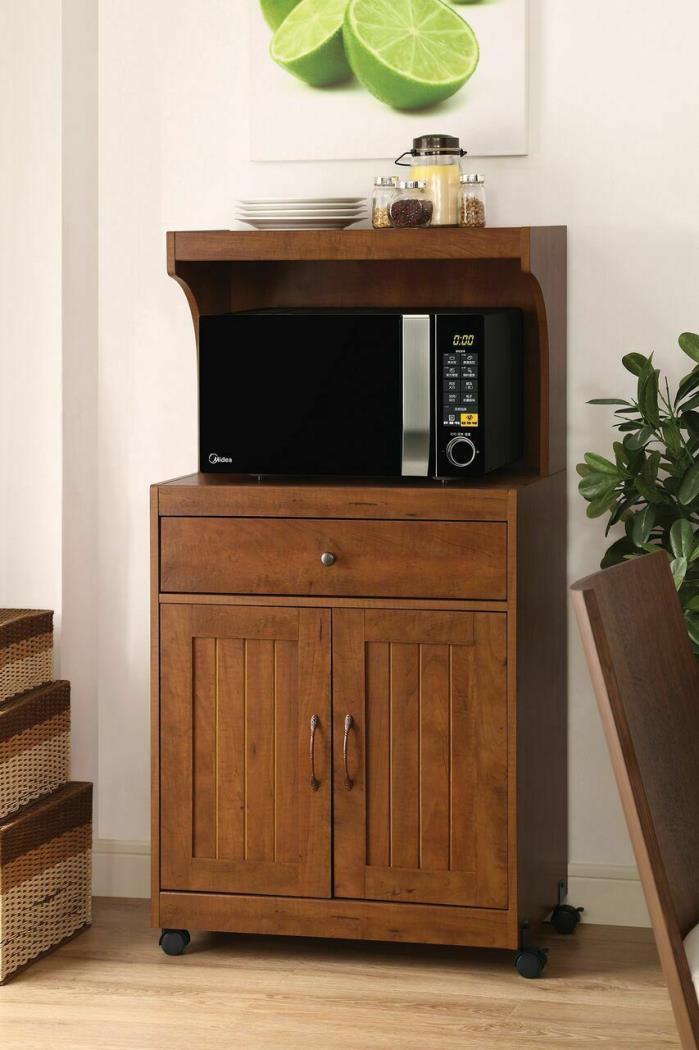 Kitchen Microwave Cart Storage Cabinet Traditional Furniture Mobile Drawer Doors