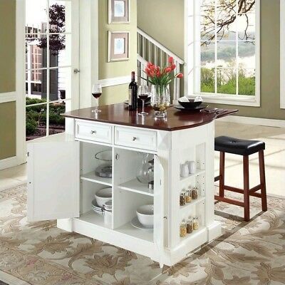 Crosley Furniture Coventry Drop Leaf Breakfast Bar Kitchen Island with Stools...