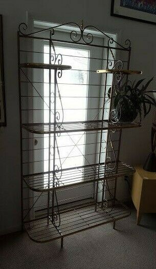Large Vintage Metal French Country Style Bakers Rack Bronze and Gold 7' Tall!