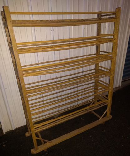 Vintage Wooden 6-Shelf Bakers Cooling Or Shoe Rack On Original Wheels