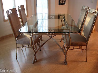 ORNATE GLASS TOP DINETTE TABLE with 4 CHAIRS & BAKER'S RACK * EUC *