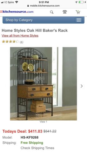 Home Styles 5050-615 Oak Hill Bakers Rack with Hutch Distressed Oak Finish