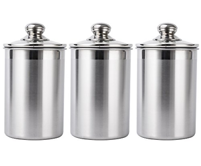 Vencer 3 Piece Set Large Sized 64oz 1.9L Each, Stainless Steel Canister Set with