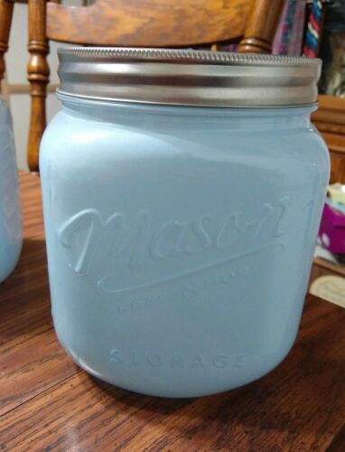 Mason Powder  Blue Cookie jar Large 80 oz Storage Jar - 7