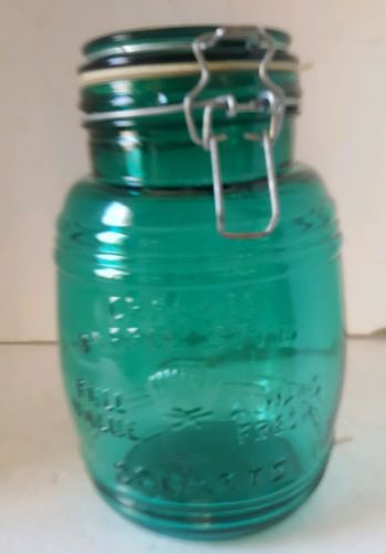 Cracker Barrel Green Glass Canister Jar 2 Quart