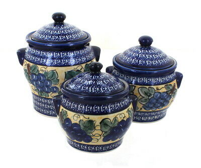 Blue Rose Polish Pottery Grapes Canister Set