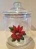 Kitchen Cookie Jar/Dry Food Canister, Large Glass, Clear With Poinsettia Design