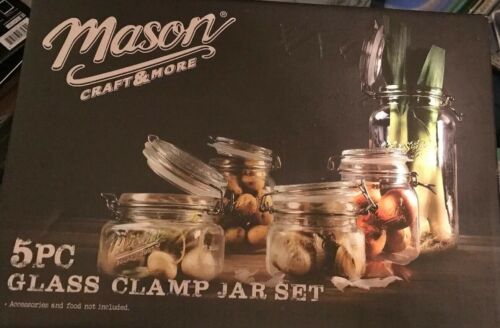 Mason Craft and More 5pc Glass Clamp AirTight Jar Set Kitchen Mason Jars — New!!