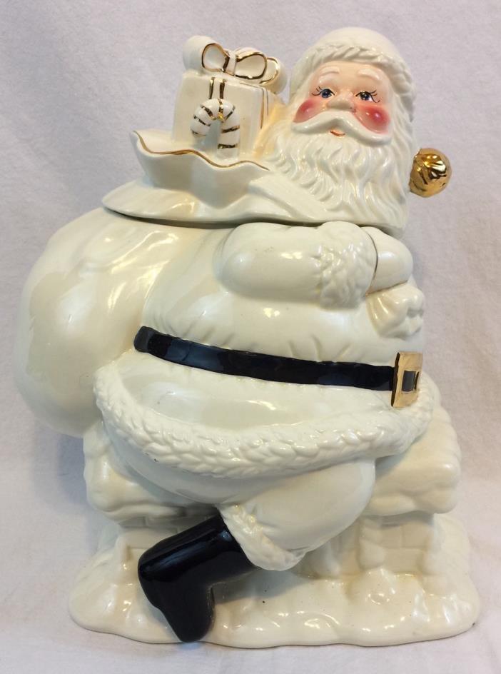 Santa Cookie Jar Holly Holiday Home For The Holidays Porcelain Christmas Decor