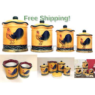 Tuscany Sunshine Country Rooster, Hand Painted Canisters, Set of 4, 85701 by ...