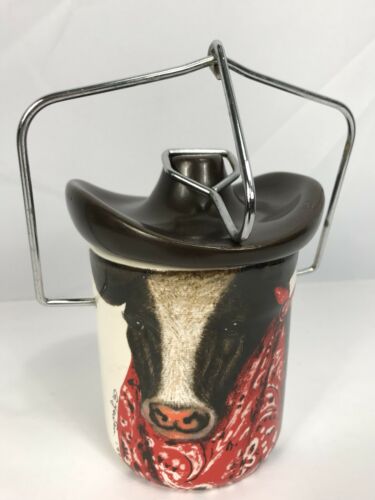 1995 G.Yewen Cow Cowboy Hat Pottery Croc Western Decor Cow Cheese Or Butter