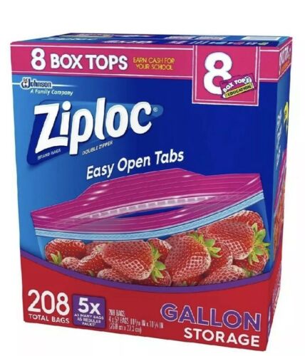208 Bags Ziploc Gallon Smart Zip Lock Double Zipper Food Storage 4 boxes x 52 ct