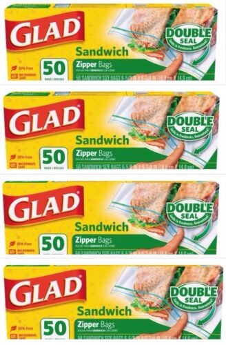 Glad Sandwich Zipper Bags 50, Lot Of 4, Double Seal, NEW
