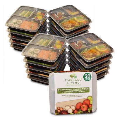 20 pack 3 Compartment BPA Free Meal Prep Containers. Reusable Plastic Food ...