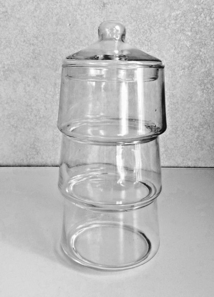 Vintage Stack-able Glass Storage Apothecary Jar Canister Lid clear display