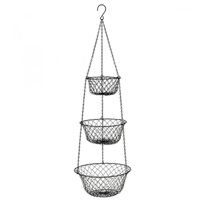 3 Tier Hanging Basket,Storage Fruits Vegetables Organizer For Kitchen Home,Black
