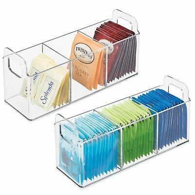 mDesign Plastic Countertop Tea Bag Divided Storage Organizer, 2 Pack - Clear