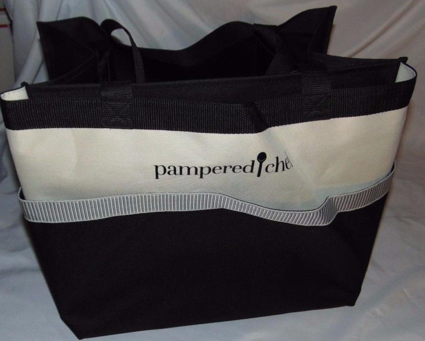NWOT Pampered Chef Black Canvas Consultant Tote Measures 17.5